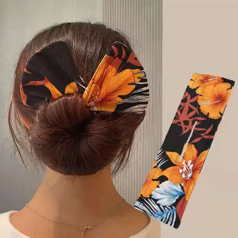 hair clips for thick hair Fashion Bun Hair Bands Women Summer Knotted Wire Headband Print Hairpin Braider Maker Easy To Use DIY Accessories hair band for women Hair Accessories