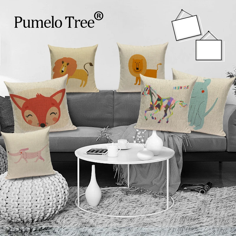 Cartoon Animal Decoration Cushions Case Cute Lion Bird Dog Cushion Covers Bed Cover Pillow Sofa Throw Decorative | Дом и сад
