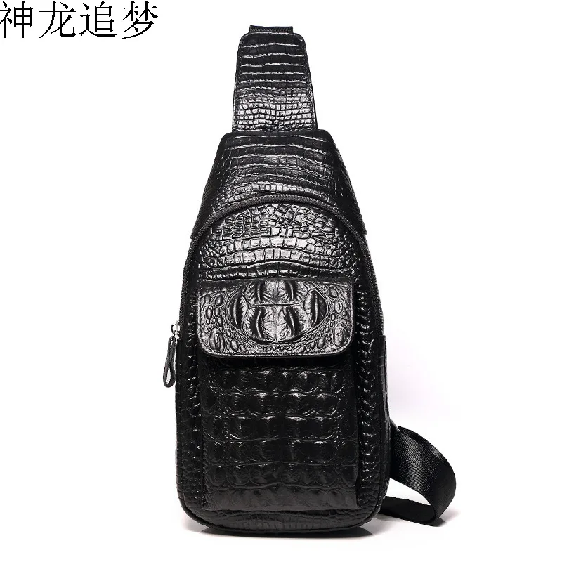 

NEW chest bag Genuine leather men messenger bags famous brand crocodile Pattern Male chest bag business men shoulder bag
