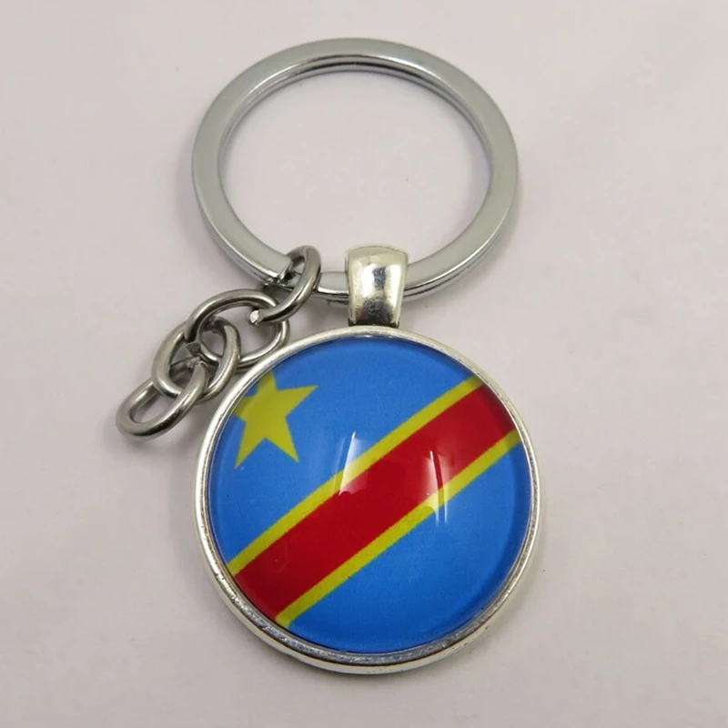 Конго флаг Стекло брелоки из бусин 25X25MM посеребренные металлические кольца для