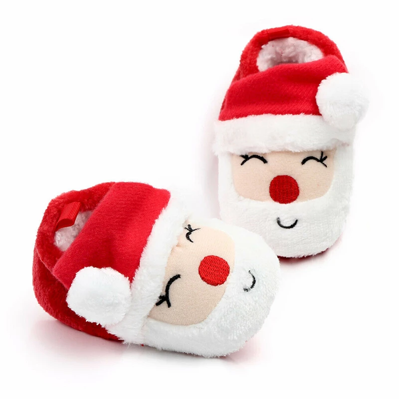 Рождественские туфли с героями мультфильмов нескользящие носки для маленьких мальчиков и девочек обувь для новорожденных обувь с Санта-Клаусом на рождественскую елку для кроватки от 0 до 12 месяцев