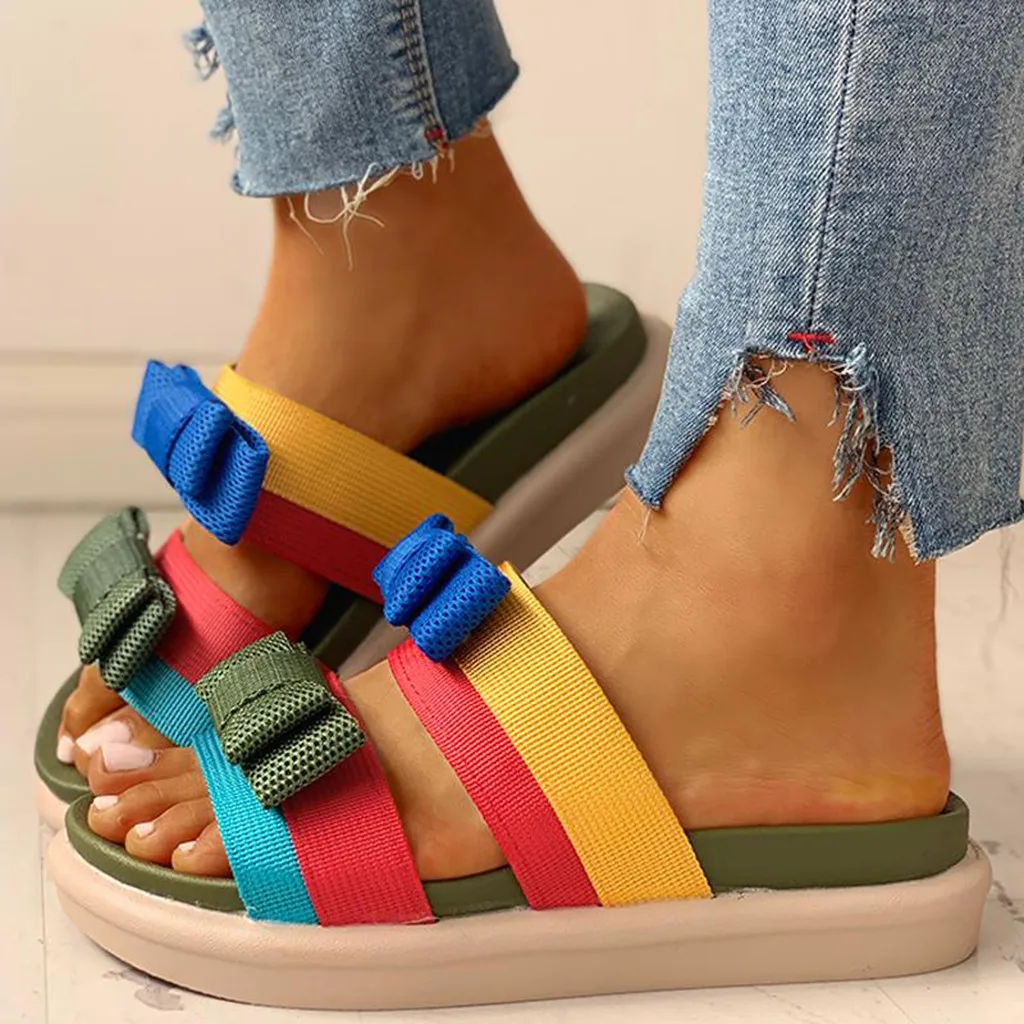 

Women's Fashion Platforms Colorblock Butterfly Knot Outdoor Slippers Sandals 2020 new arrival dropshipping wholesale