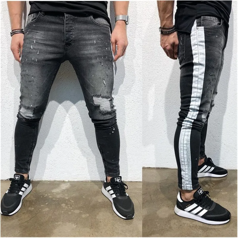Men's Fashion Stretchy Ripped Skinny Jeans Destroyed Denim Pants Mens Casual Elastic Waist Pencil Pants men jeans streetwea Men's Fashion Stretchy Ripped Skinny Jeans Destroyed Denim Pants Mens Casual Elastic Waist Pencil Pants men jeans streetwea