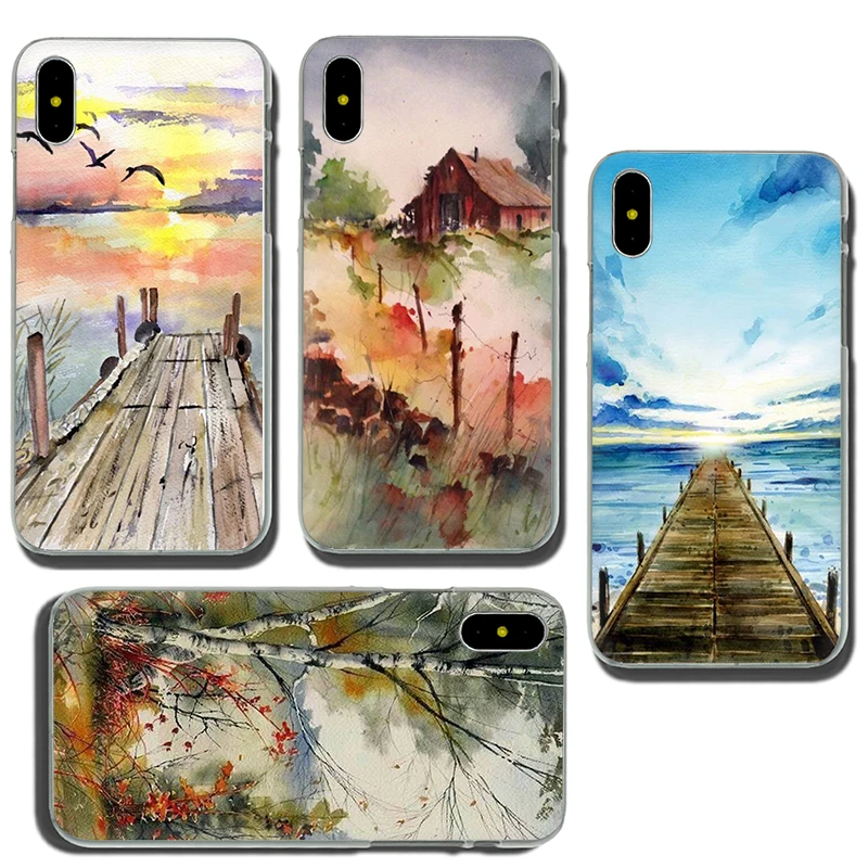 Акварельные картины пейзаж жесткий чехол для телефона iPhone 5 5S 5C SE 6 6s 7 8 plus X XR XS 11 Pro Max