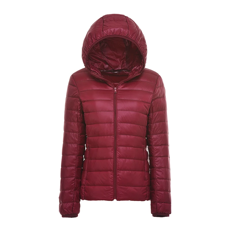 wine red Sfit женский пуховик, пальто, вельветовый теплый пуховик, ультра-светильник, куртки с капюшоном, длинный рукав, тонкая парка, Женская однотонная переносная верхняя одежда - Цвет: wine red