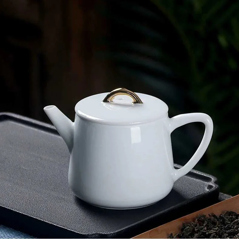 Белый фарфоровый чайник suet jade Xi Shi pot ceramiccining с золотой боковой ручкой