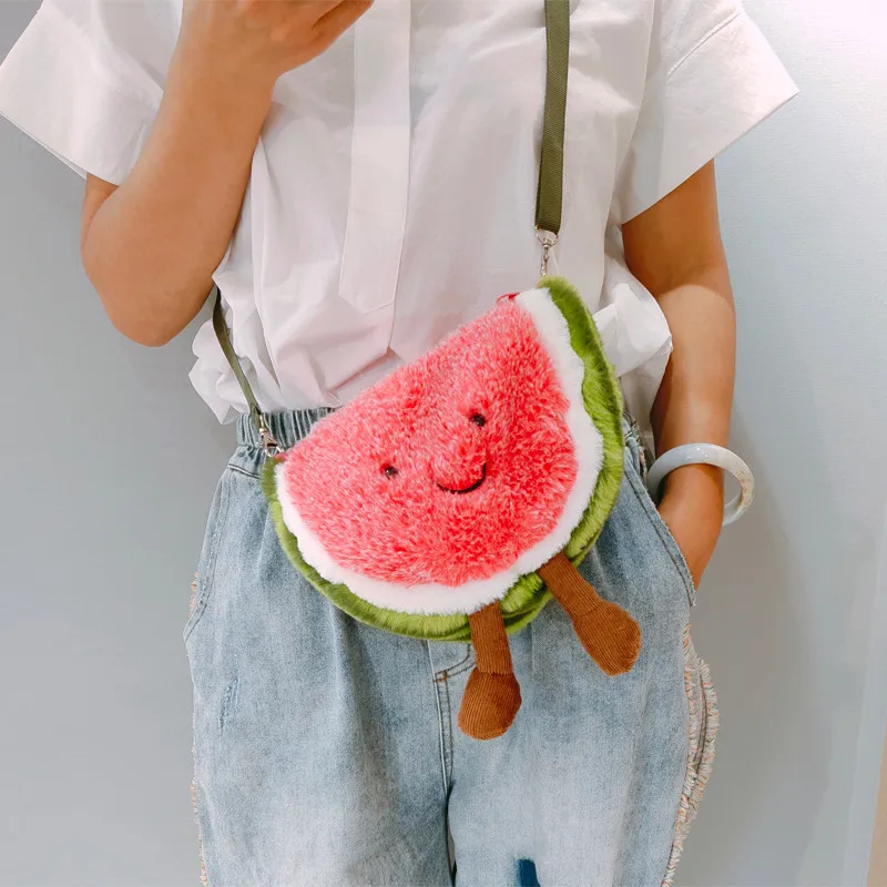 Avocado Shoulder Bag Cute Fruit Plush Backpack Watermelon Pineapple Cherry Ins Hot Coin Purse Super Ugly (4)