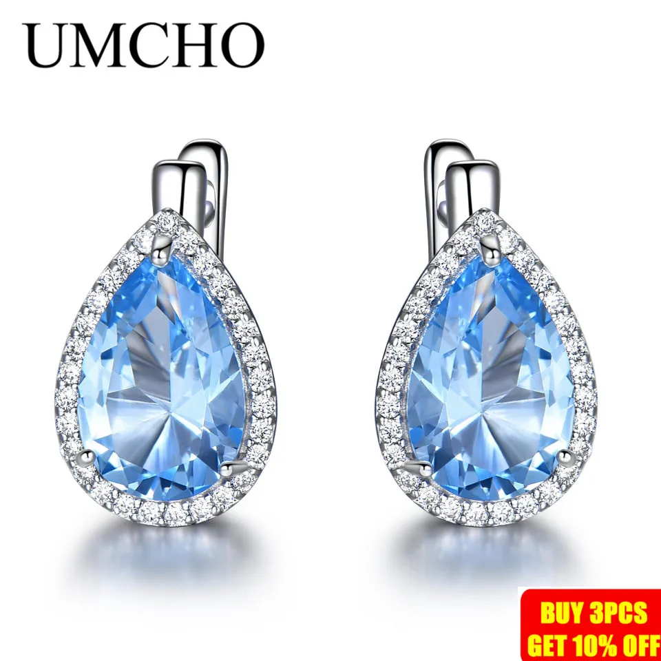 Женские серьги клипсы UMCHO Nano из стерлингового серебра 925 пробы с небесно голубым
