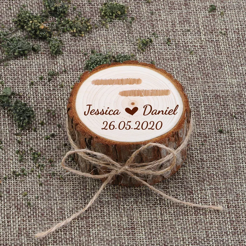Personalized Rustic Wedding Wood Ring Box Holder Custom Your Names and Date Wedding Ring Bearer Boxes 50pcs white beige personalized logo printing jewelry bags custom earrings packaging bags brooches ring gift bags wholesale