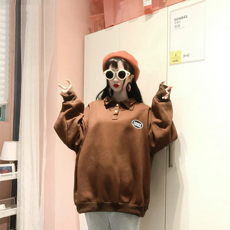 Женские толстовки с отложным воротником и рукавами фонариками Kawaii Harajuku
