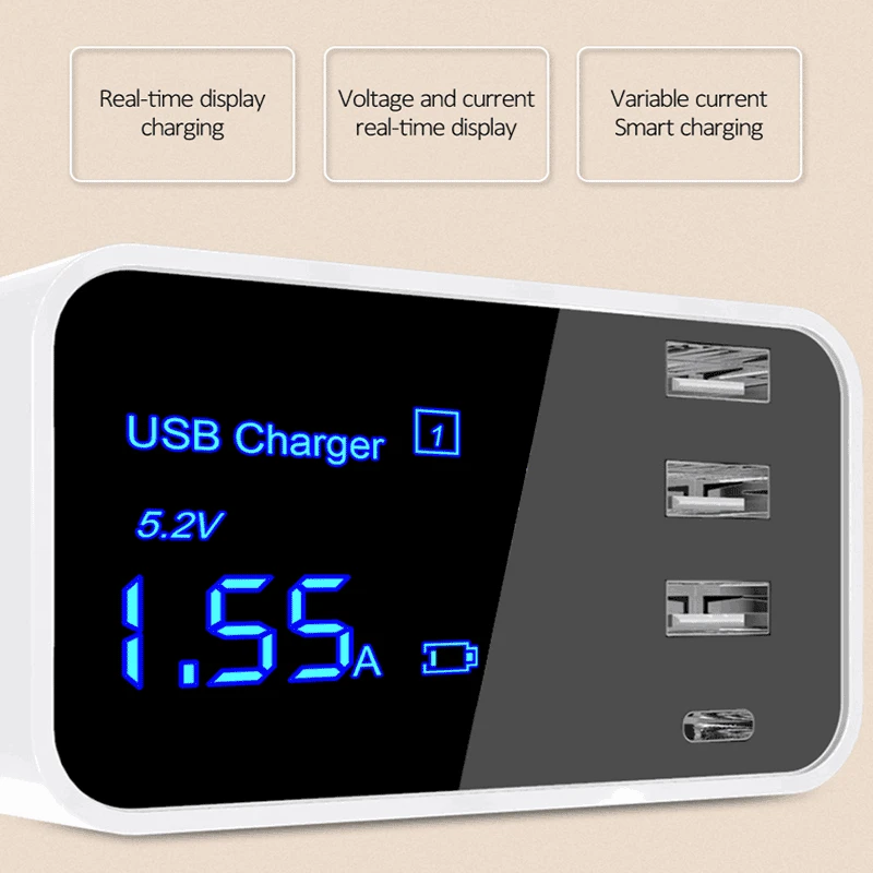 Быстрая зарядка Тип C USB зарядное устройство светодиодный дисплей настенное для