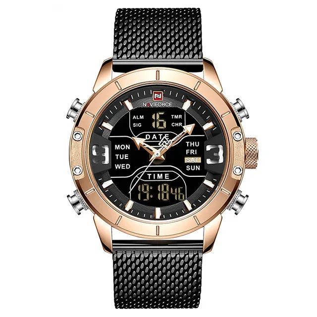 S-rose black NAVIFORCE Топ Роскошные, спортивные и фирменные мужские часы светодиодный цифровые водонепроницаемые часы модные кварцевые Военные Наручные часы Relogio Masculino - Цвет: S-rose black