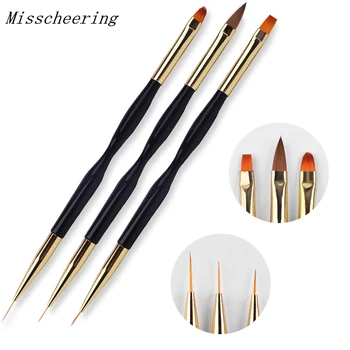 Billige Neue 1 Stücke Doppel Ende Nagel Pinsel Malerei Zeichnung Linien Stift 3D Tipps DIY UV Gel Blumen Design Nagel Kunst Bücher Salon Maniküre Werkzeuge