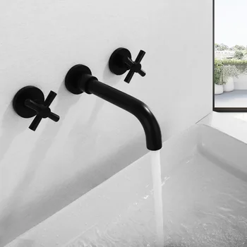 

Antique Black Brass Double Handle Wall Mounted Bathroom Sink Mixer Hot & Cold Basin chromeTap White/Polished Gold Faucet