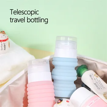

4p Silicone Folding Travel Cosmetics Refill Bottle Retractable Portable Lotion Shampoo Shower Gel Empty Bottle Set Stackable Box
