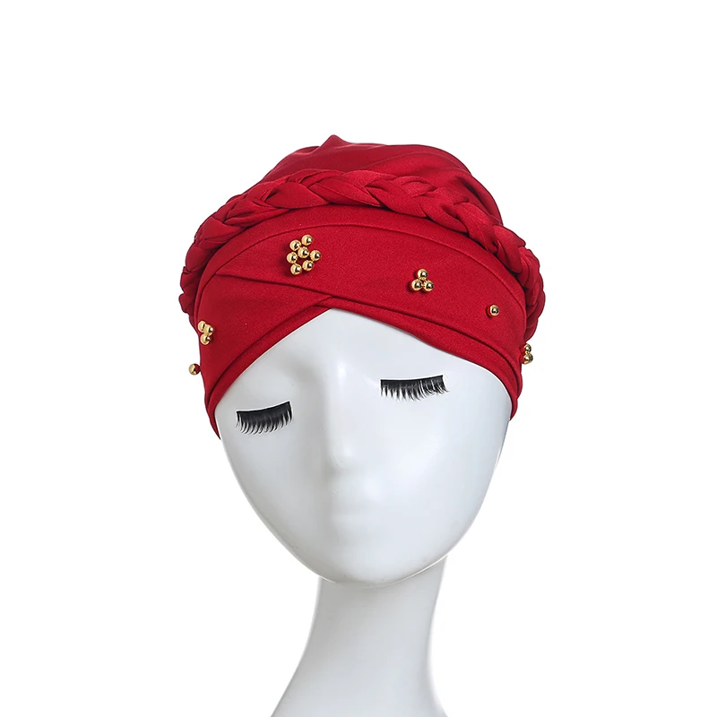 JH Women Fashion Casual Turban Twisted Beaded Braid Headscarf Cap Hair Covered Wrap Hat - Цвет: JH