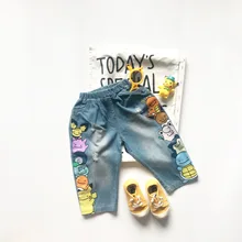 Tonytaobaby/осенне-зимняя одежда; Новая детская одежда; детские джинсы с милым рисунком для мальчиков и девочек; повседневные штаны