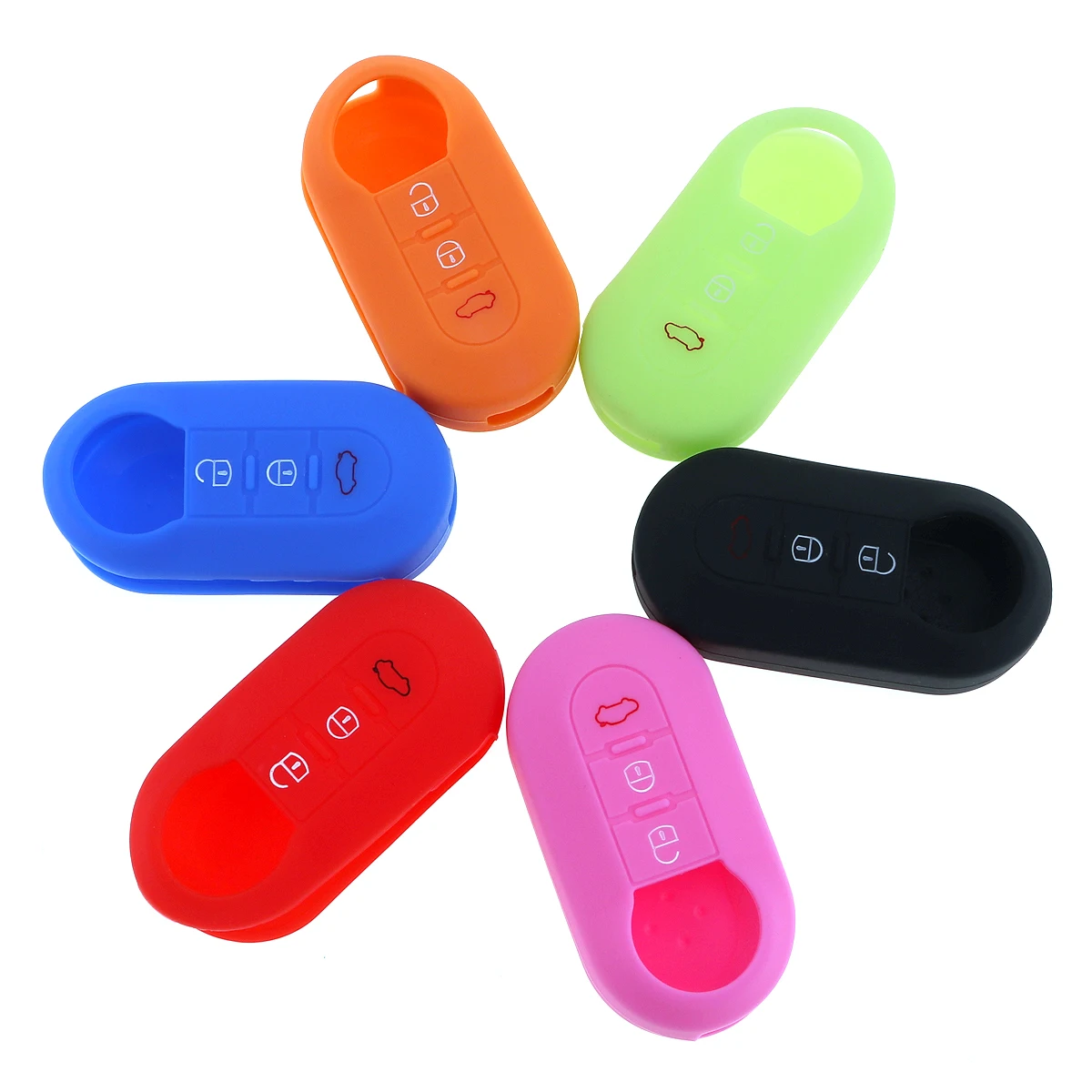 

6 Colors 3 Buttons Silicone Flip Folding Key Cover Car automobible Vehicle Key case Fit for Fiat 500