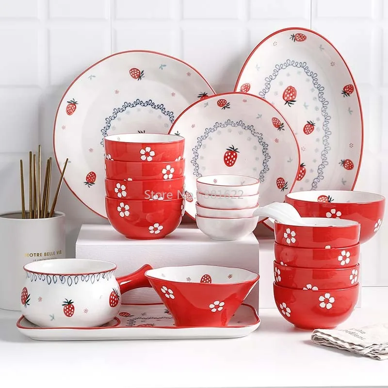 Mart timer krekel Scandinavische Stijl Keramische Servies Set Aardbei Rijstkom Plaat  Creatieve Dessert Salade Lepel Westerse Voedsel Taart Thuis|Servies sets| -  AliExpress