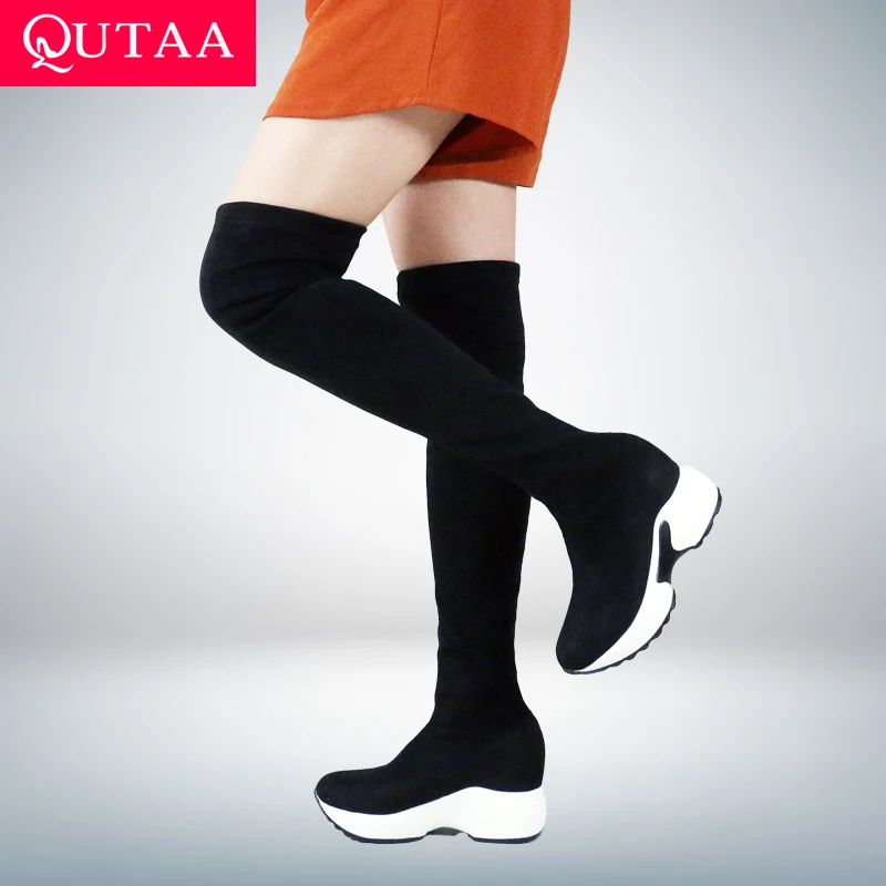 Женские ботфорты QUTAA повседневные сапоги выше колена из эластичной ткани с