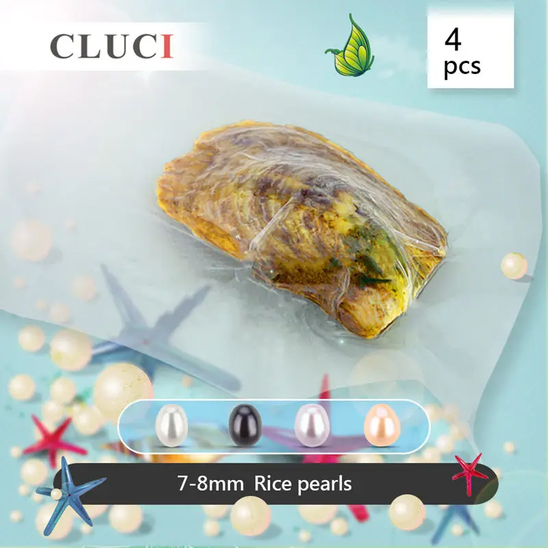 

CLUCI 4pcs 7-8mm Real Vacuum Packed Freshwater Pearl Oysters Women White Black Purple Pink Pearl Bead in Oyster