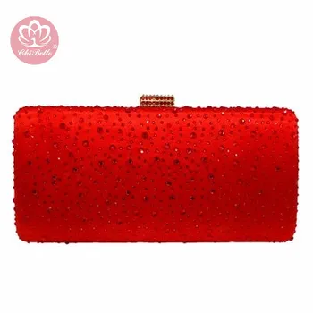 

Chi Belle Hot Pink Fuchsia Crystal Clutch Evening Bags Women Diamond Metal Box Handbag Wedding Party Clutches Bridal Purse