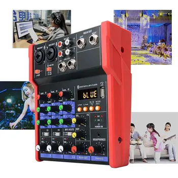 

4 Channels Music Stereo USB 5V Protable Bluetooth Studio Stage Karaoke KTV Sound Card Home Mini Audio Mixer DJ Console