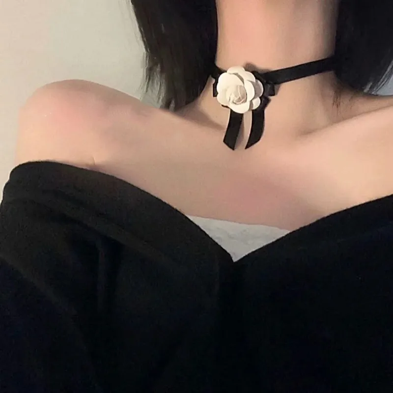 Женское колье с черным бантом Camellia цепочка для ключицы ювелирное изделие |
