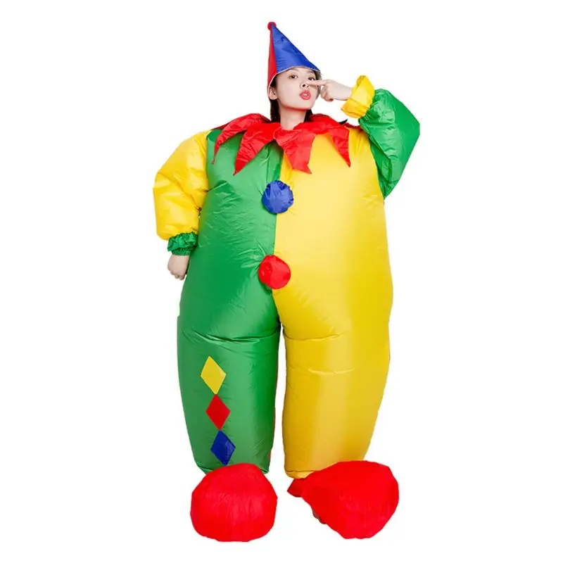 Забавный надувной костюм клоуна для мужчин и женщин со шляпой для костюмированной вечеринки; нарядное платье - Цвет: A