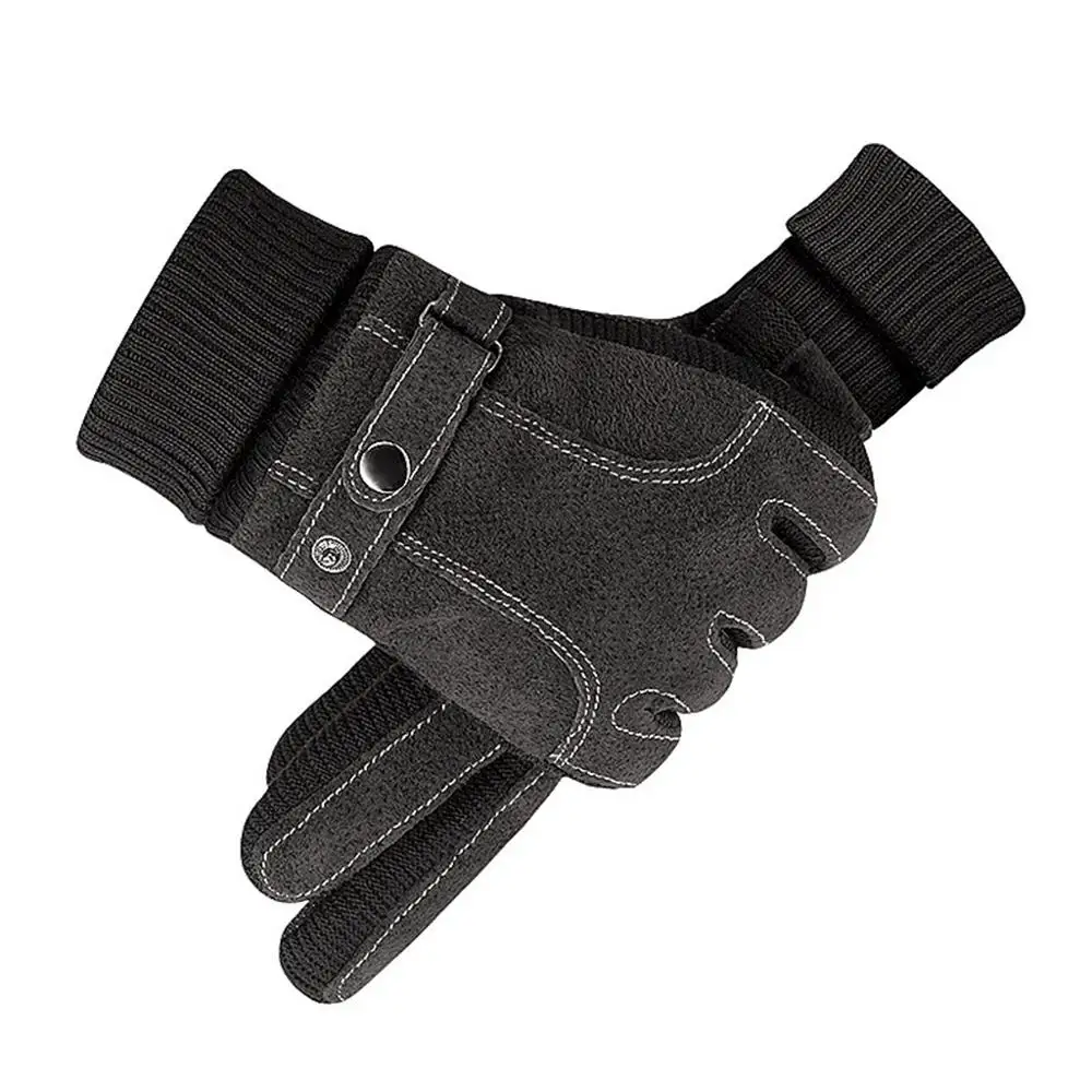 Mens Winter Faux Leather Touchscreen Texting Driving Gloves Adjustable Elastic Cuff Anti-Slip Palm Thermal Lining Warm Mittens - Цвет: B