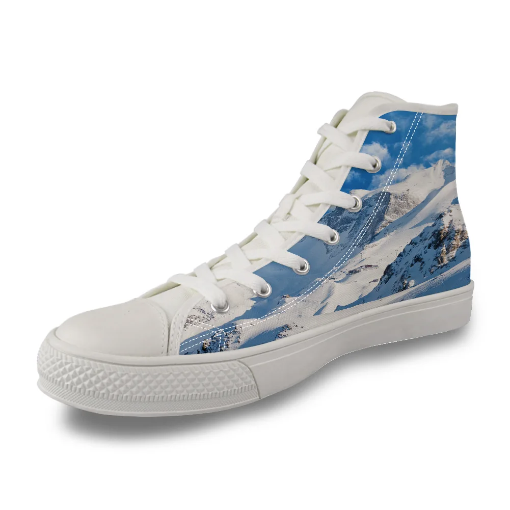 

Beautiful Snow Mountain High Top White Canvas Vulcanized Breathable Shoes