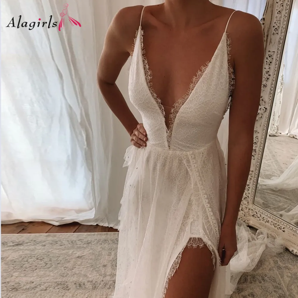 Сексуальное платье с v образным воротом низким вырезом на спине свадебное бохо