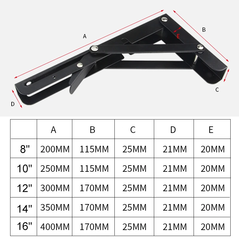 

HOT 2 Pieces Black Paint Stainless Steel Table Bracket Wall Mounted Folding Shelf Bench Seat Bracket NDS66