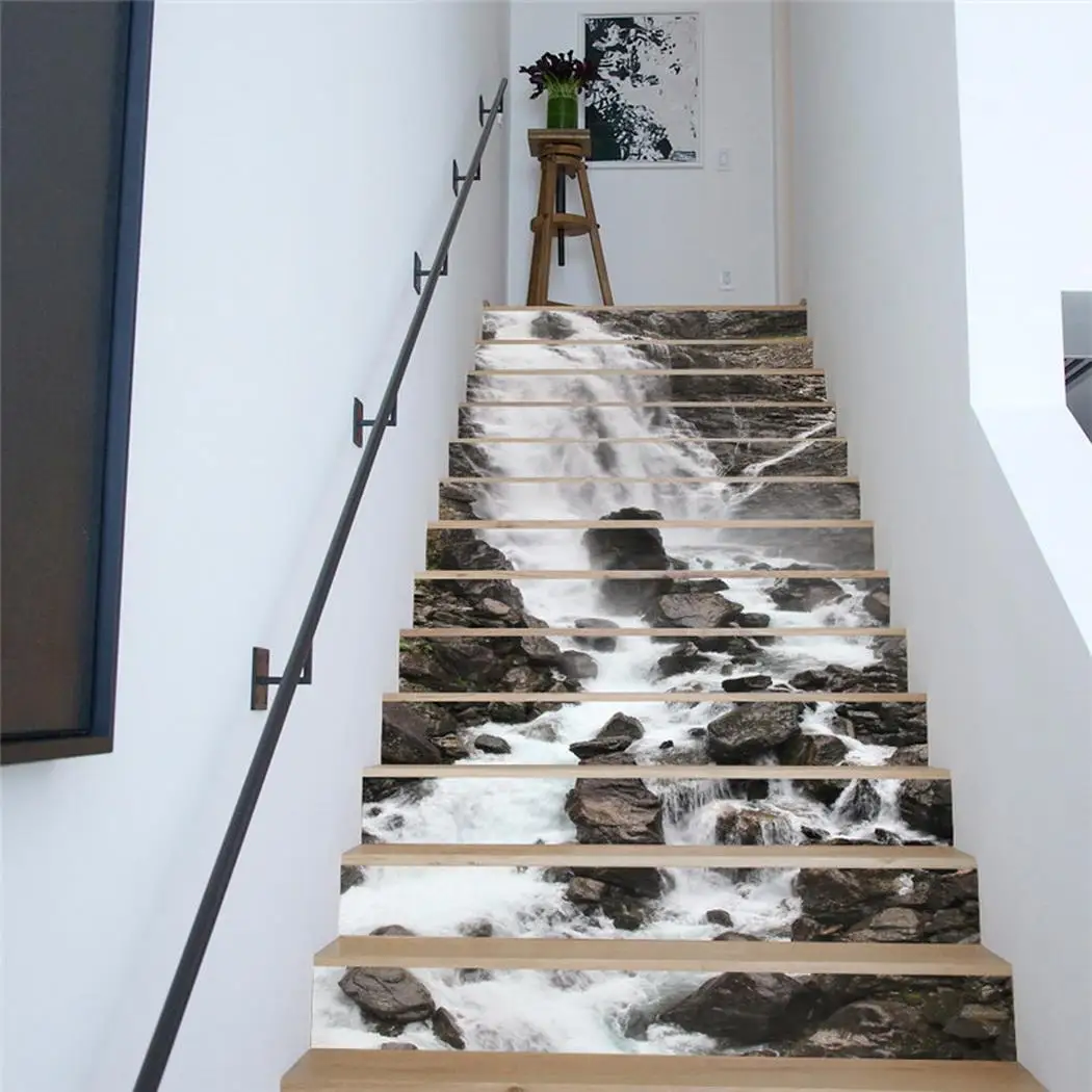 

3D Simulation Waterfall Stair Stickers Waterproof Decal DIY Home Modern Household Decor As picture
