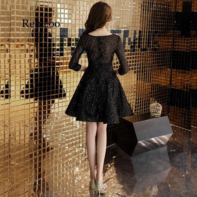 Элегантные черные вечерние платья, женские сексуальные блестящие мини-платья с блестками и рукавом, vestidos robe femme