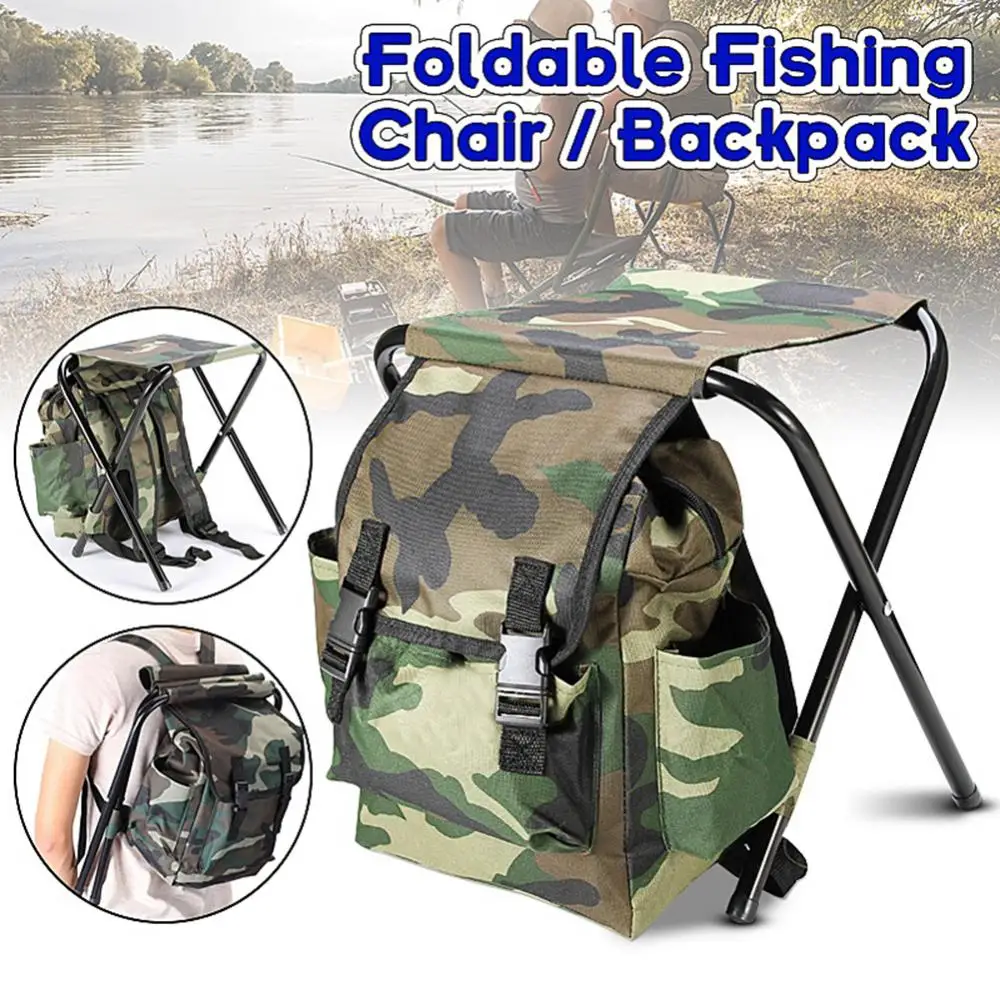 Portable Outdoor Camouflage Folding Chair Backpack Camping Fishing Accessories