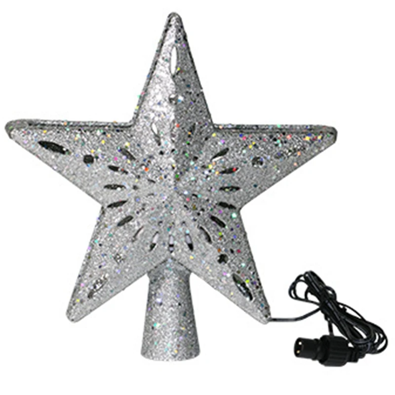 

Lighted Christmas Tree Toppers with Snowflake Projector, 2-In-1 Silver Glittered Star Tree Topper Snowfall LED Lights, Night Lig