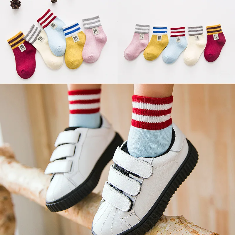 

Autumn And Winter New Style with Numbers Breathable Looped Pile Stripes Children's Socks Warm Sweat Absorbing Deodorizing BABY'S