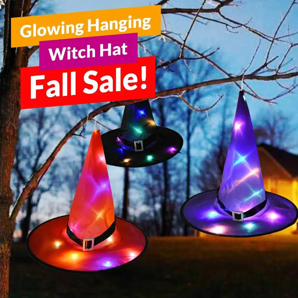 Halloween glowing witch hat, ghost 