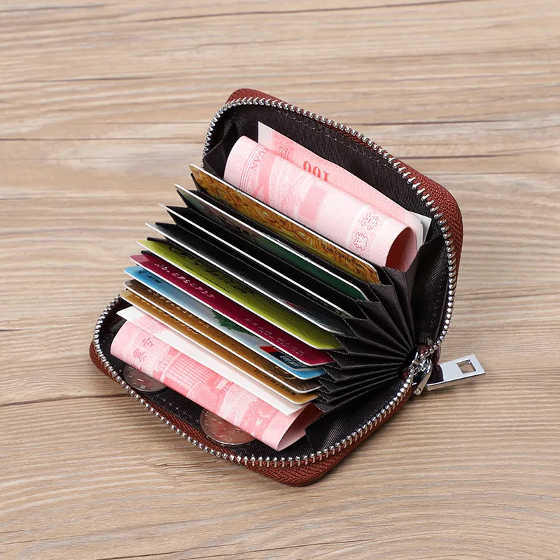 안티 RFID 카드홀더 NFC 차단 리더 잠금 ID 은행 카드홀더 케이스,  가죽 여성 신용카드 홀더 카드홀더 지갑, 남녀공용