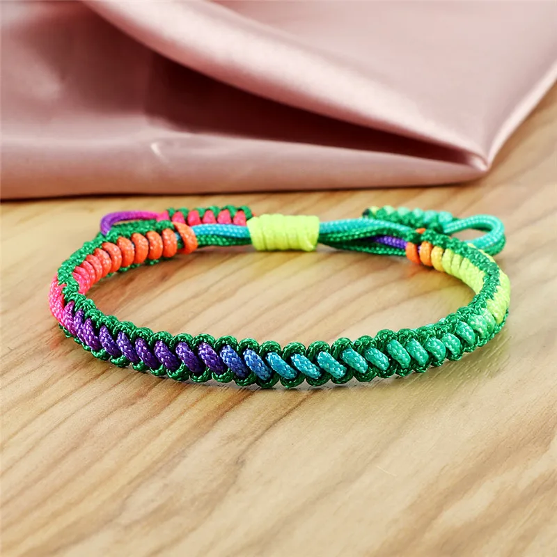 Multicolor Woven Bracelet Rainbow Rope Handmade Adjustable Lucky