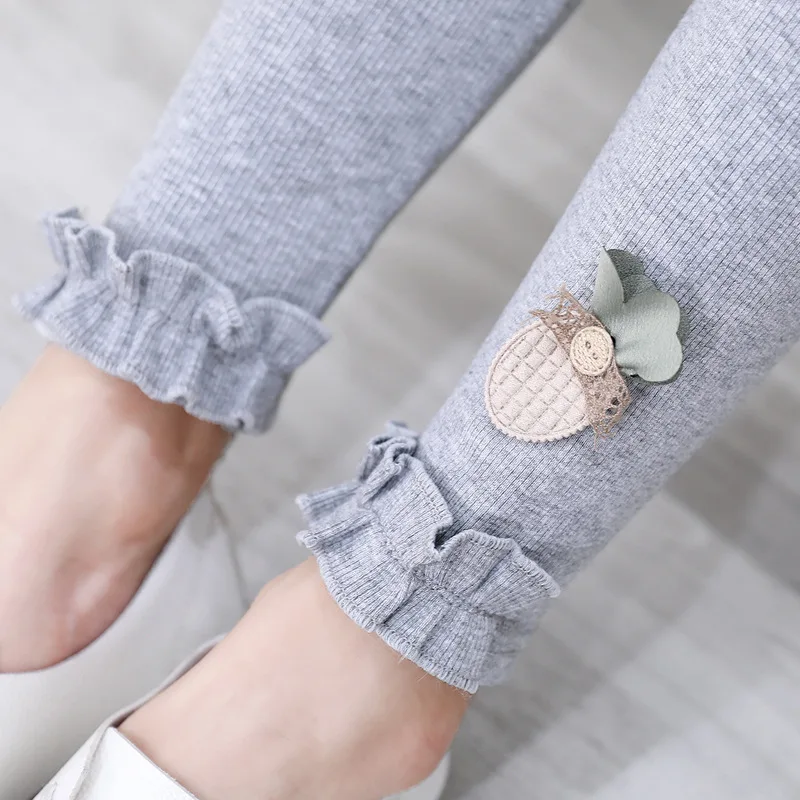 

2019 Spring And Autumn Children Korean-style Fashion Leggings Ribbed Pattern Girls 9 Pants