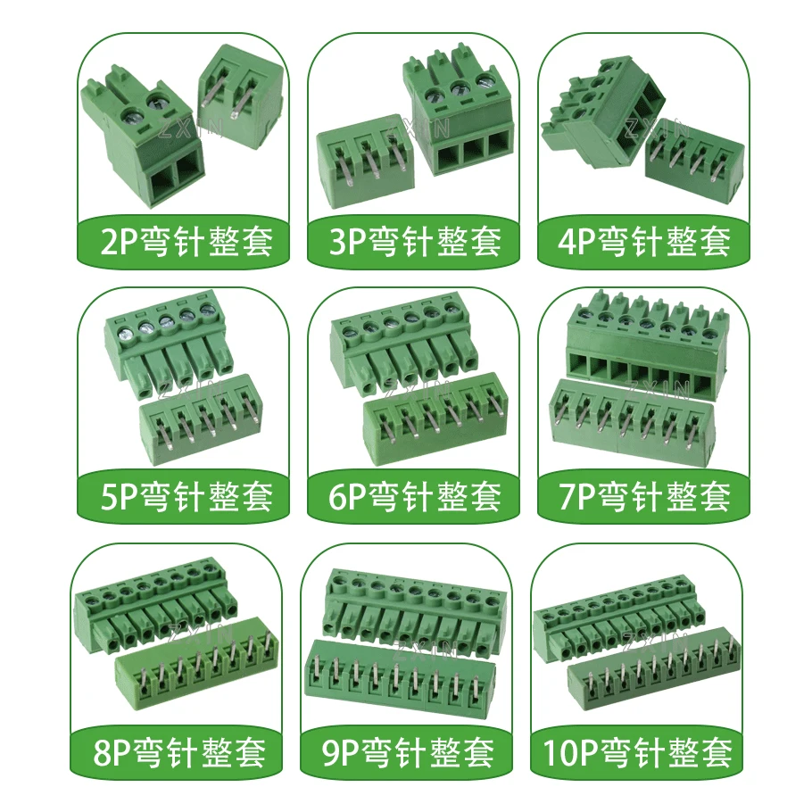 3,81 мм шаг PCB вставные Винтовые клеммные блоки, вилка+ правый угол контактный разъем 2 Pin до 16 Pin