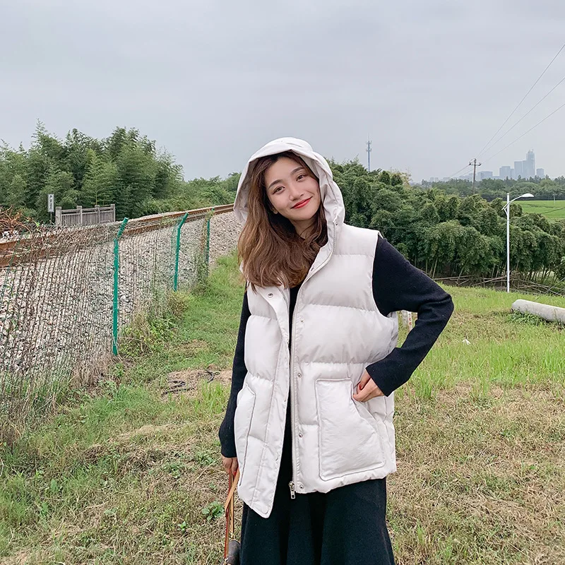 2019безрукавка женская новая корейская версия жилет женский свободный зимний жилет с капюшоном согреться безрукавка женская