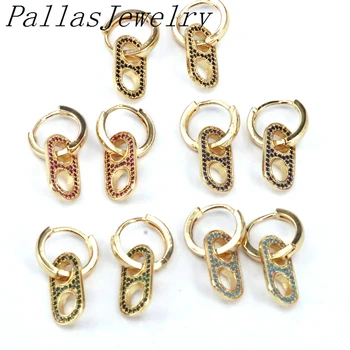 

5Pairs Gold Filled Pig Nose Earrings For Women CZ Crystal Drop Earrings Cubic Zirconia Huggie Multicolour Jewelry