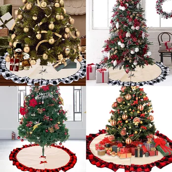 

Christmas Tree Skirt Festival Decorations Cloth Checked Tree Bottom Apron