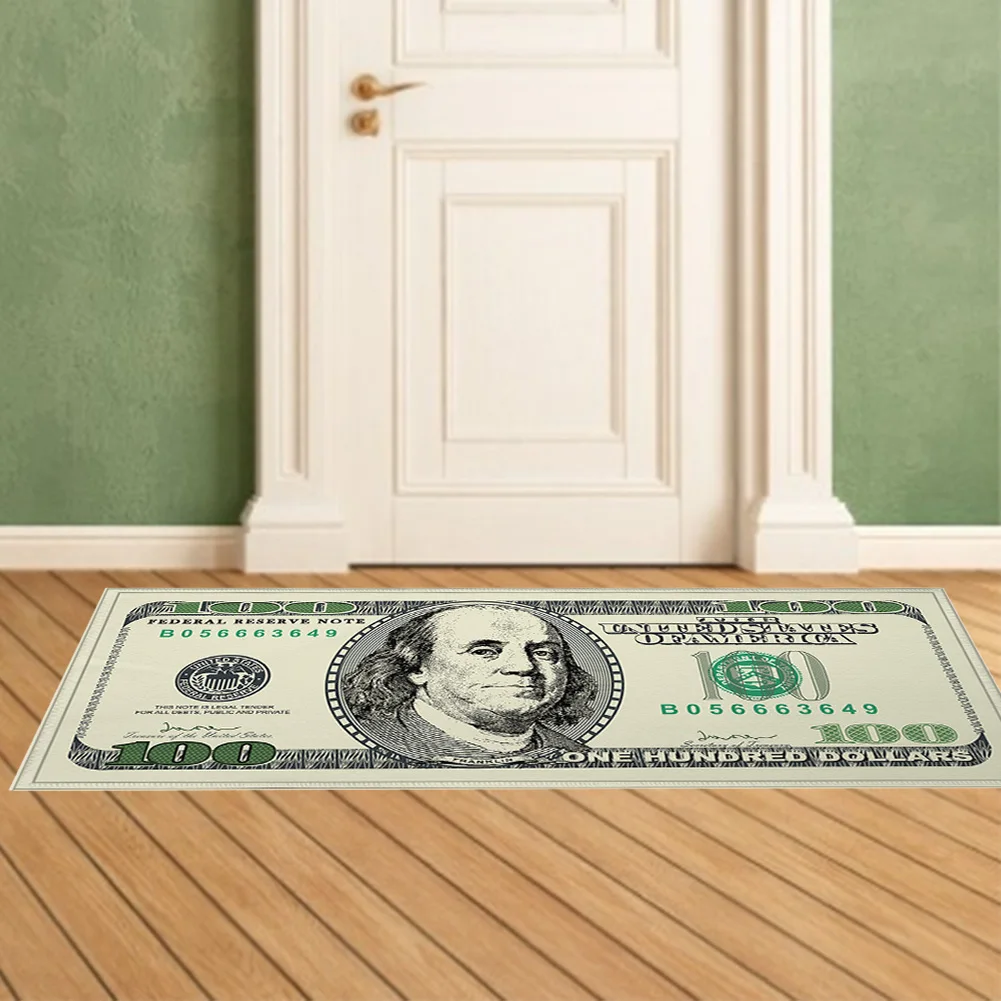 

Area Rug Polyester Kitchen Mat Protective Carpet Floor Bathroom Pad Modern Dollar Bill Printed Non-Slip Oil-proof Home Decor