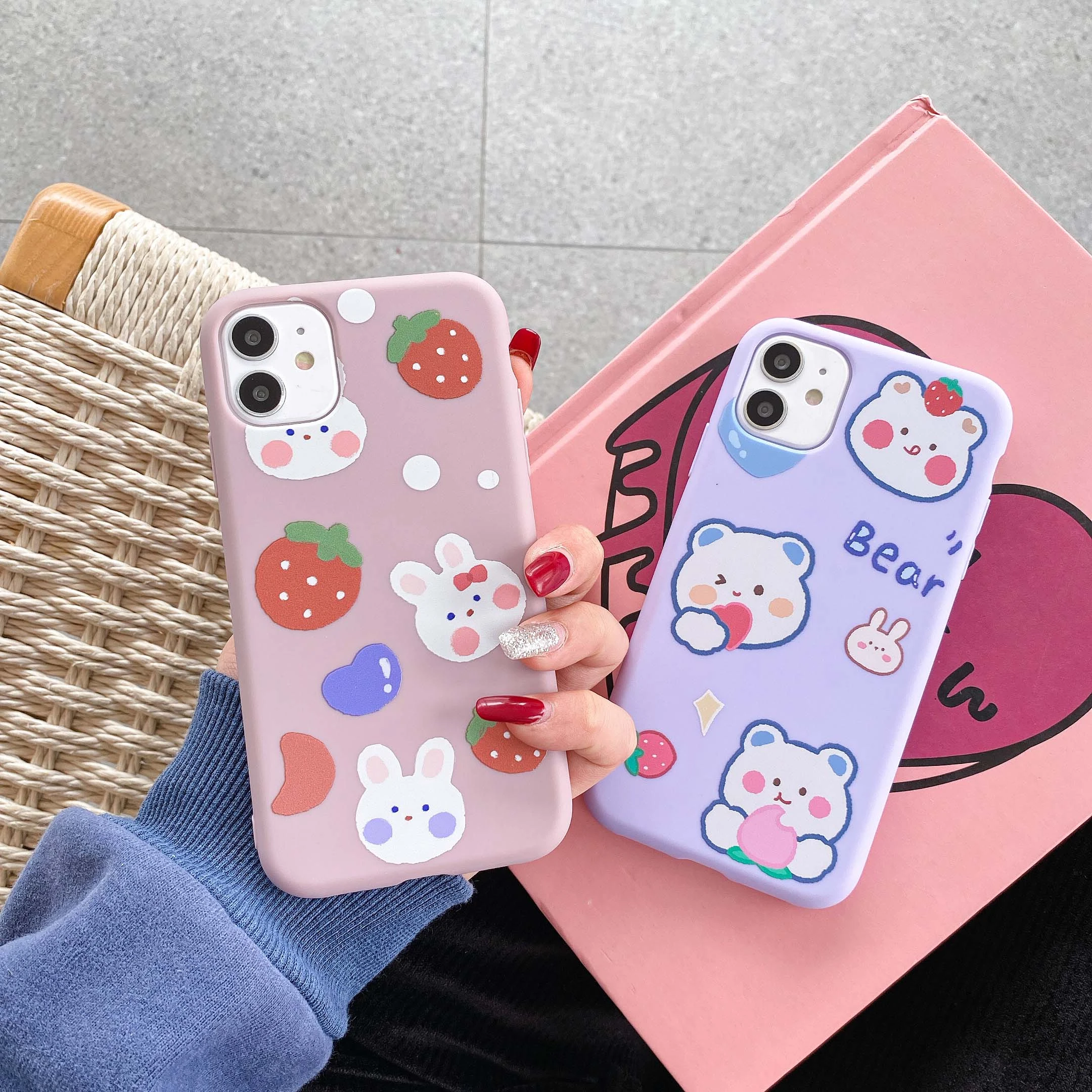 Cute Cartoon Bear Phone Cases for iPhone 11 12 Pro Max 7 8 6 6s Plus X XR XS Max Se 2020 Shockproof Soft Tpu Phone Cover Case iphone 11 Pro Max  cover