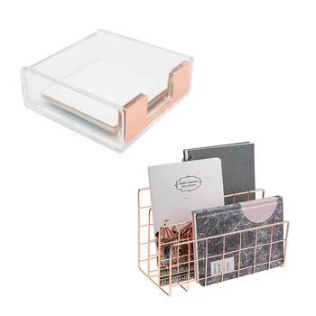 

Clear Acrylic Rose Gold Self-Stick Note Pad Holders Memo Note Regular Hexahedron Holder Dispenser 3.5X3.3 Inch Rose Gold) & 3-Sl