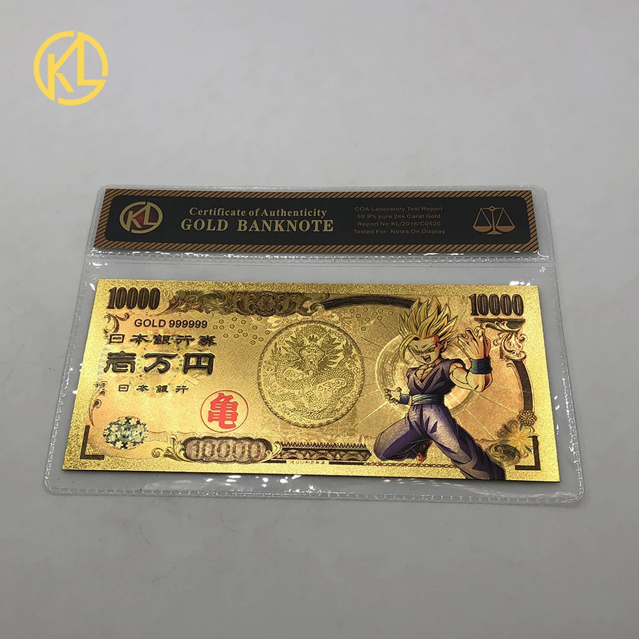 1 шт. Япония 10000 Йен банкнота Золотая фольга банкнота Qute dragon ball Sun Wukong позолоченная коллекция банкнот подарки - Цвет: 9 COA